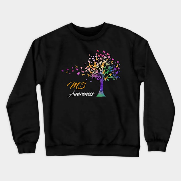 Tree Ribbons MS Awareness Support MS Warrior Gifts Crewneck Sweatshirt by ThePassion99